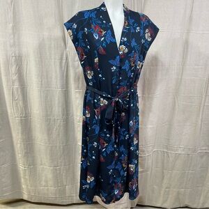 H&M Navy Blue Floral Dress with Belt